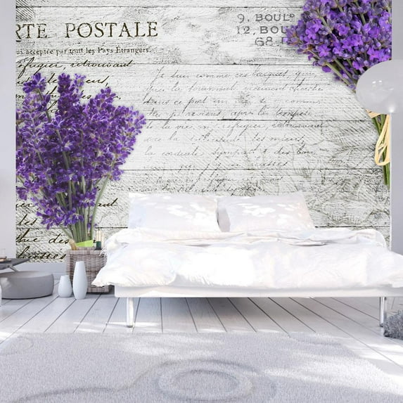 Tiptophomedecor Peel and Stick Wallpaper Wall Mural - Lavender Postcard On Wood - Removable Wall Decals