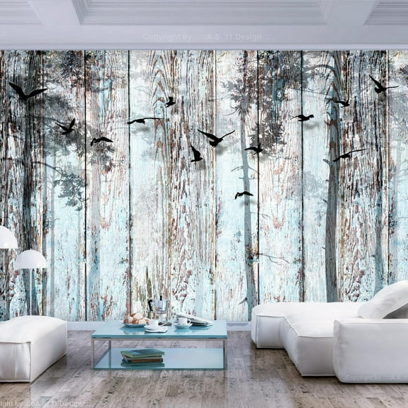 Tiptophomedecor Peel and Stick Wallpaper Wall Mural - Light Blue Vintage Wood - Removable Wall Decals