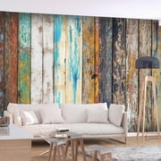 Tiptophomedecor Peel and Stick Wallpaper Wall Mural - Mixed Distressed Wooden Planks - Removable Wall Decals