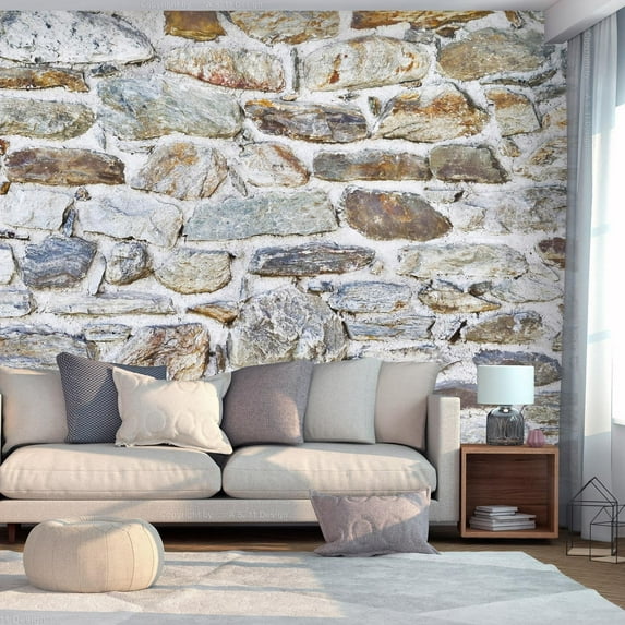 Tiptophomedecor Peel and Stick Wallpaper Wall Mural - Natural Stacked Stone Wall - Removable Wall Decals