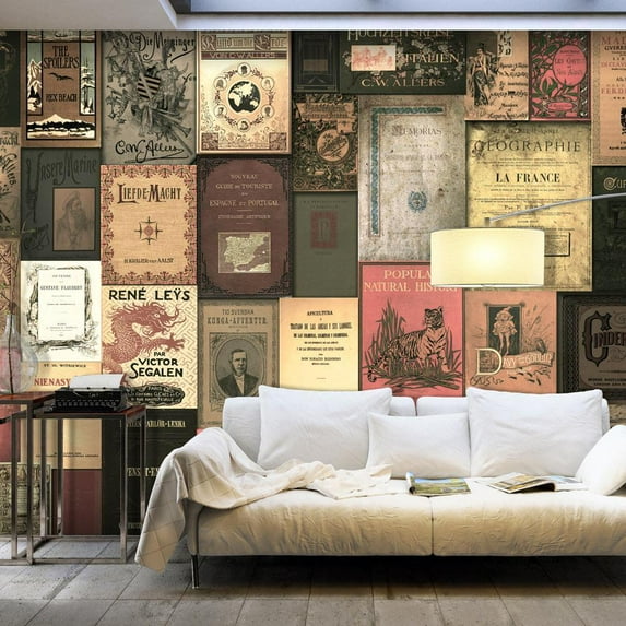 Tiptophomedecor Peel and Stick Wallpaper Wall Mural - Old Book Covers - Removable Wall Decals