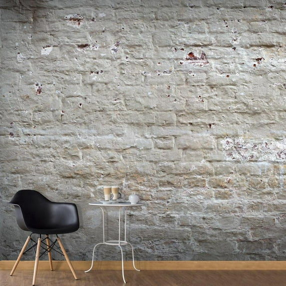 Tiptophomedecor Peel and Stick Wallpaper Wall Mural - Old White Brick Wall - Removable Wall Decals