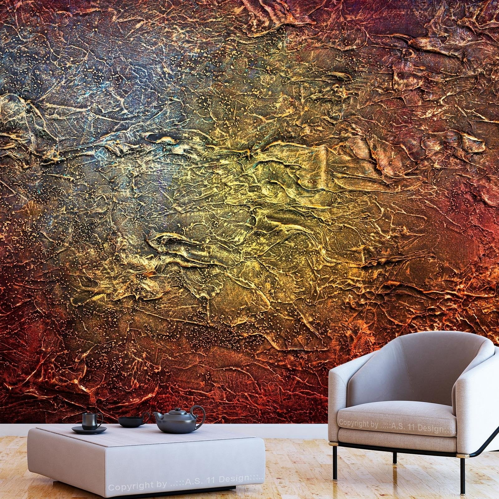 Tiptophomedecor Peel and Stick Wallpaper Wall Mural Red Gold Concrete Wall Removable Wall