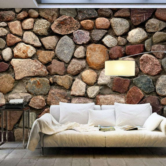 Tiptophomedecor Peel and Stick Wallpaper Wall Mural - Stacked Stones Bastion Wall - Removable Wall Decals