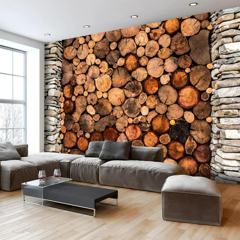 Wooden Logs Wall Mural Wall Decor Wood Slice Peel and Stick -  UK