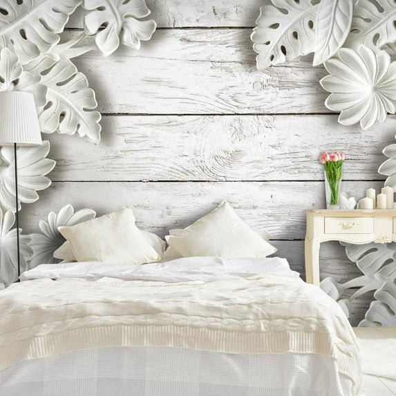 Tiptophomedecor Peel and Stick Wallpaper Wall Mural - White Washed Wood - Removable Wall Decals