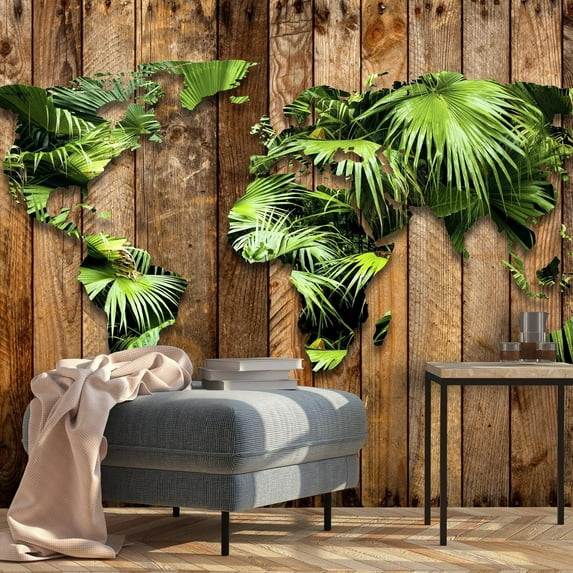 Tiptophomedecor Peel and Stick World Map Wallpaper Wall Mural - Jungle World Map - Removable Wall Decals