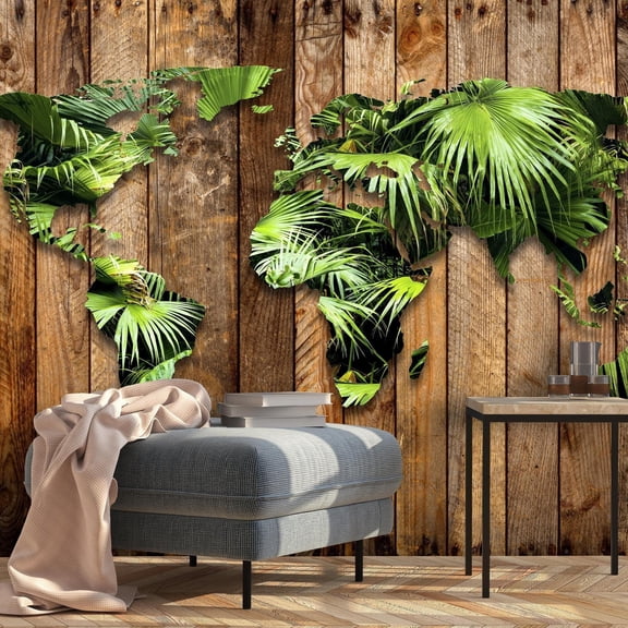 Tiptophomedecor Peel and Stick World Map Wallpaper Wall Mural - Jungle World Map - Removable Wall Decals