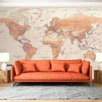 Tiptophomedecor Peel and Stick World Map  Wallpaper Wall Mural - Orange World Map - Removable Wall Decals