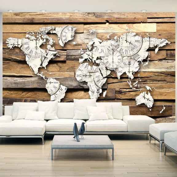 Tiptophomedecor Peel and Stick World Map  Wallpaper Wall Mural - Rustic World Map Time - Removable Wall Decals