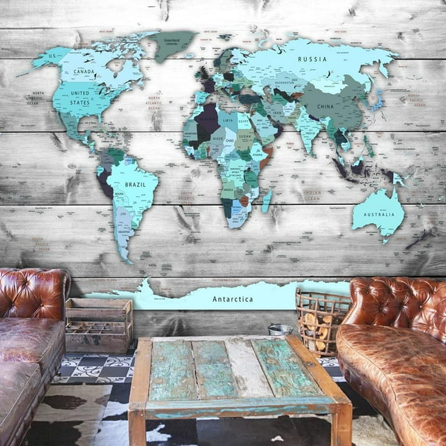 Tiptophomedecor Peel and Stick World Map Wallpaper Wall Mural World