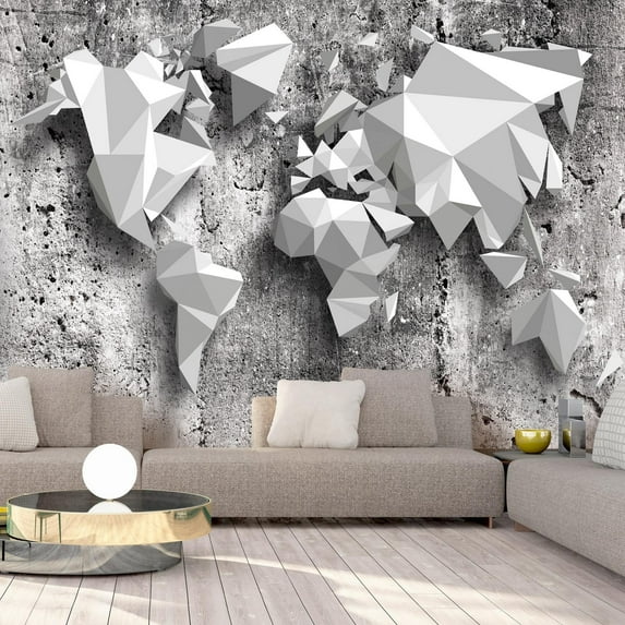 Tiptophomedecor Peel and Stick World Map Wallpaper Wall Mural - World Map Origami - Removable Wall Decals