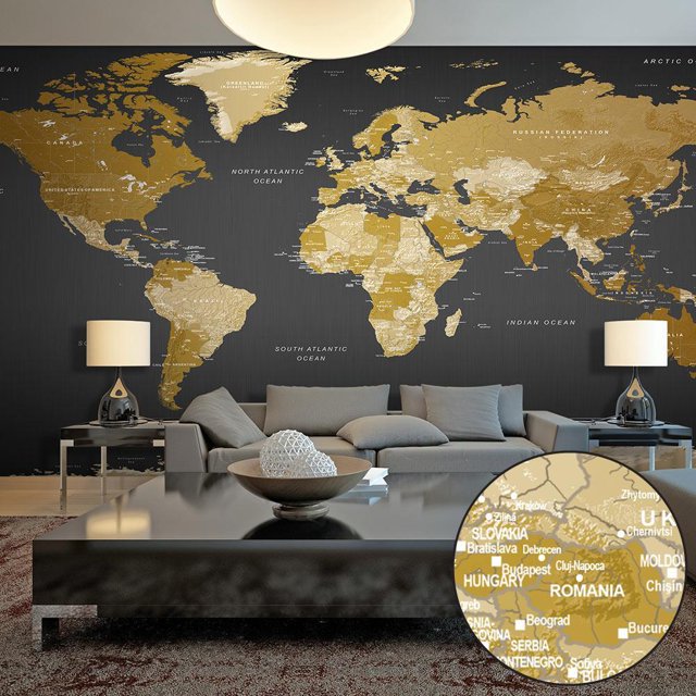 Tiptophomedecor Peel and Stick World Map XXL Wallpaper Wall Mural World Map Modern Colours