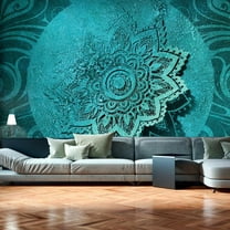 Tiptophomedecor Peel and Stick Zen Wallpaper Wall Mural - Azure Flower Mandala - Removable Wall Decals