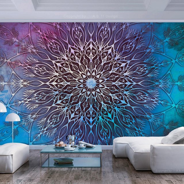 Tiptophomedecor Peel and Stick Zen Wallpaper Wall Mural Blue Batik