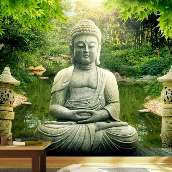 Tiptophomedecor Peel and Stick Zen Wallpaper Wall Mural - Buddha's Garden - Removable Wall Decals