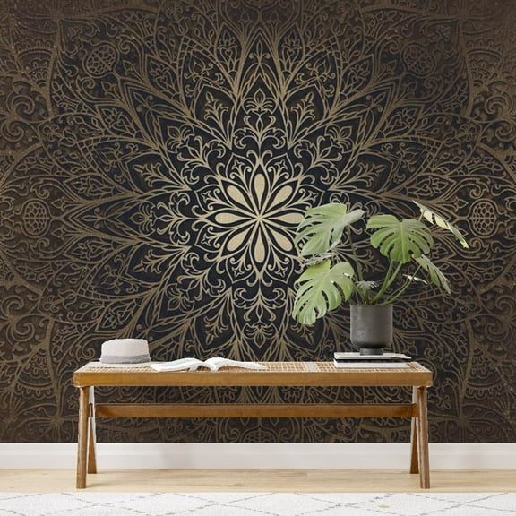 Tiptophomedecor Peel and Stick Zen Wallpaper Wall Mural - Geometric Flower Mandala - Removable Wall Decals
