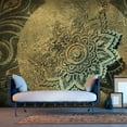 thumbnail image 1 of Tiptophomedecor Peel and Stick Zen Wallpaper Wall Mural - Golden Green Mandala - Removable Wall Decals, 1 of 3