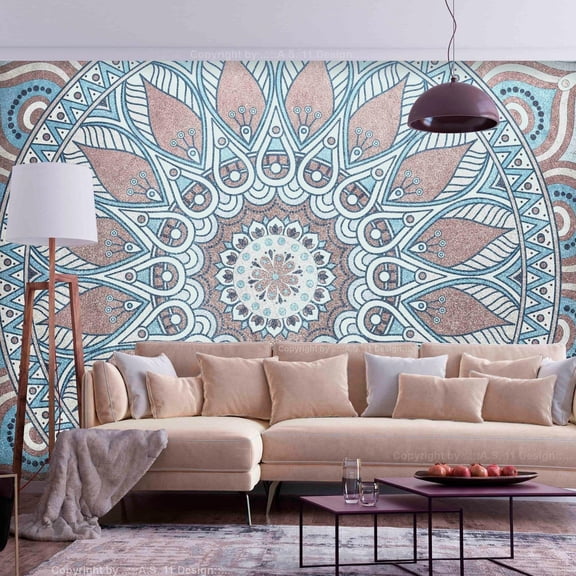 Tiptophomedecor Peel and Stick Zen Wallpaper Wall Mural - Oriental Circle Mandala - Removable Wall Decals
