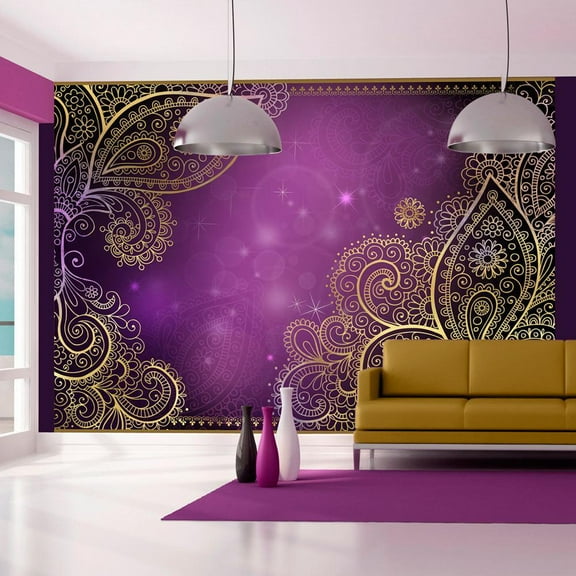 Tiptophomedecor Peel and Stick Zen Wallpaper Wall Mural - Oriental Purple Mandala - Removable Wall Decals