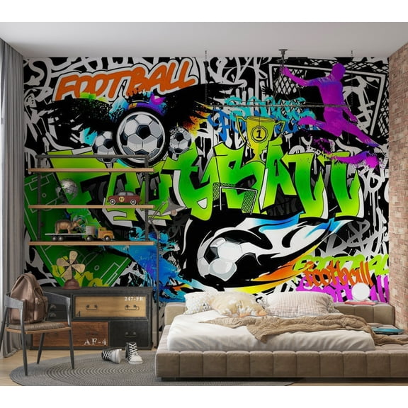 Tiptophomedecor Street Art Wallpaper Wall Mural - Football Graffiti