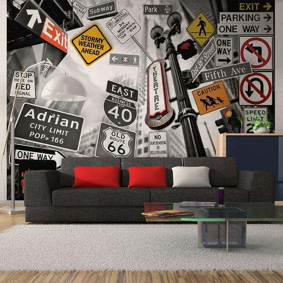 Tiptophomedecor Street Art Wallpaper Wall Mural - Nyc Signs On A Monochrome Background
