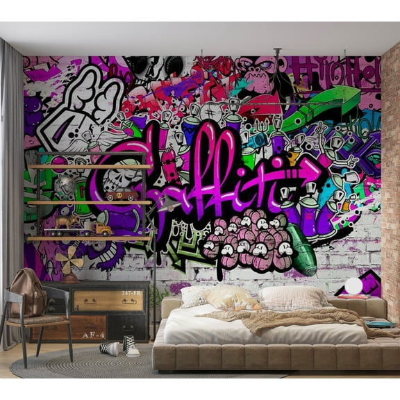Tiptophomedecor Street Art Wallpaper Wall Mural - Purple Graffiti