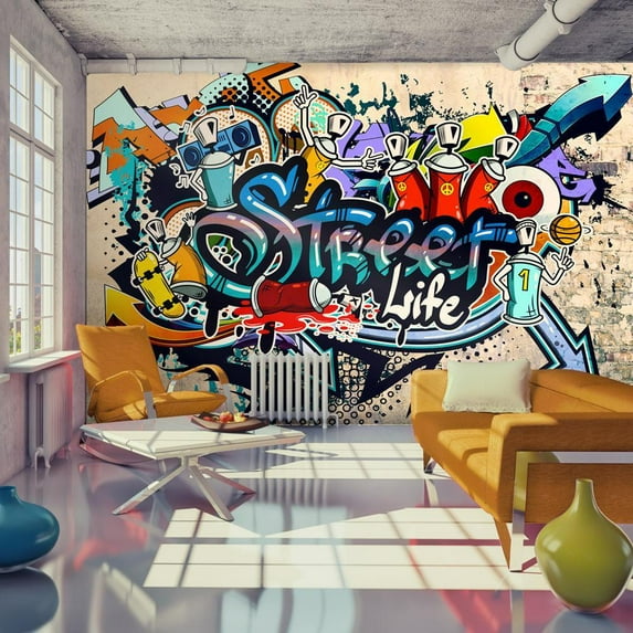 Tiptophomedecor Street Art Wallpaper Wall Mural - Street Life