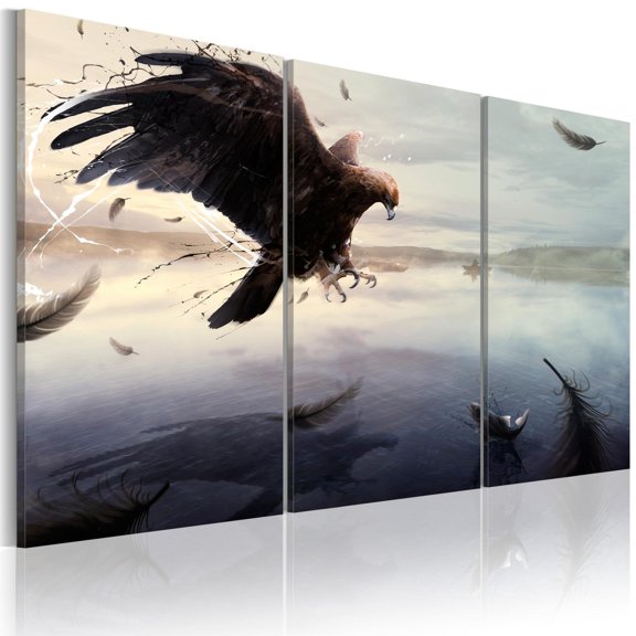 Tiptophomedecor Stretched Canvas Animal Art - Eagle Above The Surface Of A Lake - Stretched & Framed Ready To Hang Art