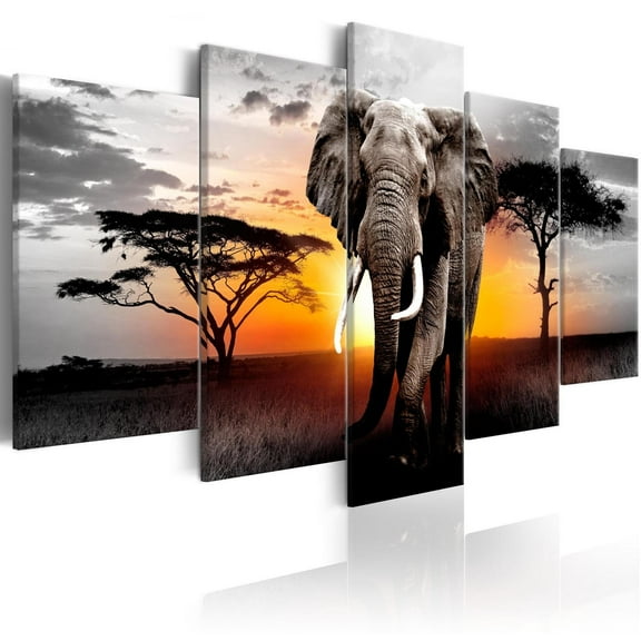 Tiptophomedecor Stretched Canvas Animal Art - Elephant At Sunset - Stretched & Framed Ready To Hang Art
