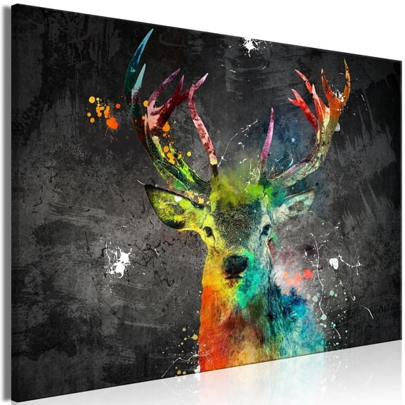 Tiptophomedecor Stretched Canvas Animal Art - Rainbow Deer Wide - Stretched & Framed Ready To Hang Art