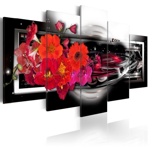 Tiptophomedecor Stretched Canvas Floral Art - Gerberas On Black Background - Stretched & Framed Ready To Hang Art