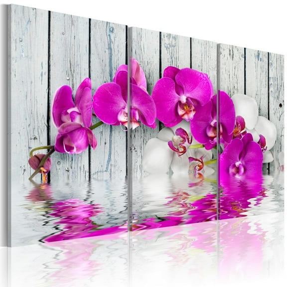 Tiptophomedecor Stretched Canvas Floral Art - Harmony: Orchid - Triptych - Stretched & Framed Ready To Hang Art