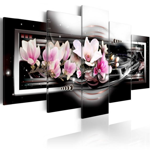 Tiptophomedecor Stretched Canvas Floral Art - Magnolias On A Black Background - Stretched & Framed Ready To Hang Art