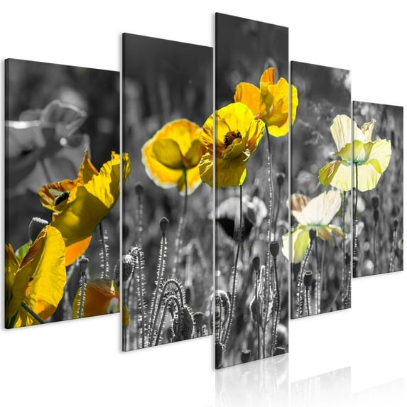Tiptophomedecor Stretched Canvas Floral Art - Yellow Poppies Wide - Stretched & Framed Ready To Hang Art