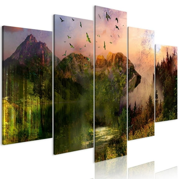 Tiptophomedecor Stretched Canvas Landscape Art - Bear In The Mountain 5 Piece - Stretched & Framed Ready To Hang Art