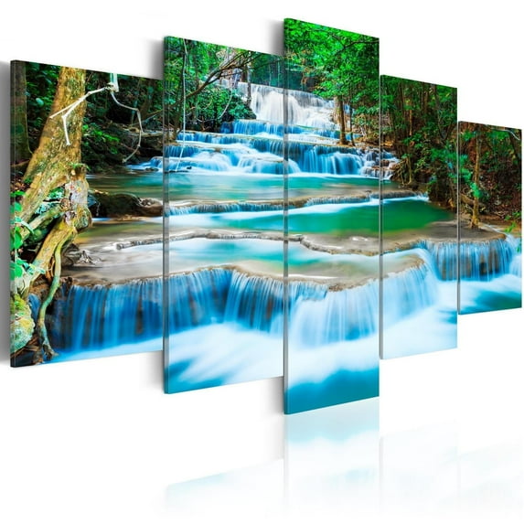 Tiptophomedecor Stretched Canvas Landscape Art - Blue Waterfall In Kanchanaburi, Thailand - Stretched & Framed Ready To Hang Art