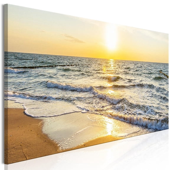 Tiptophomedecor Stretched Canvas Landscape Art - Calm Waves Narrow Golden - Stretched & Framed Ready To Hang Art