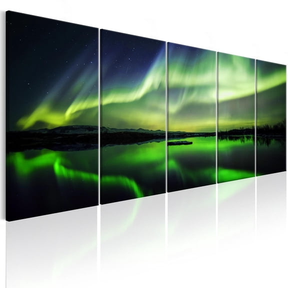 Tiptophomedecor Stretched Canvas Landscape Art - Green Sky 5 Piece - Stretched & Framed Ready To Hang Art