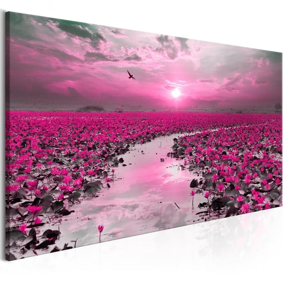 Tiptophomedecor Stretched Canvas Landscape Art - Lilies And Sunset Narrow - Stretched & Framed Ready To Hang Art