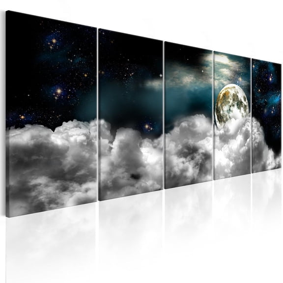 Tiptophomedecor Stretched Canvas Landscape Art - Moon In The Clouds 5 Piece - Stretched & Framed Ready To Hang Art