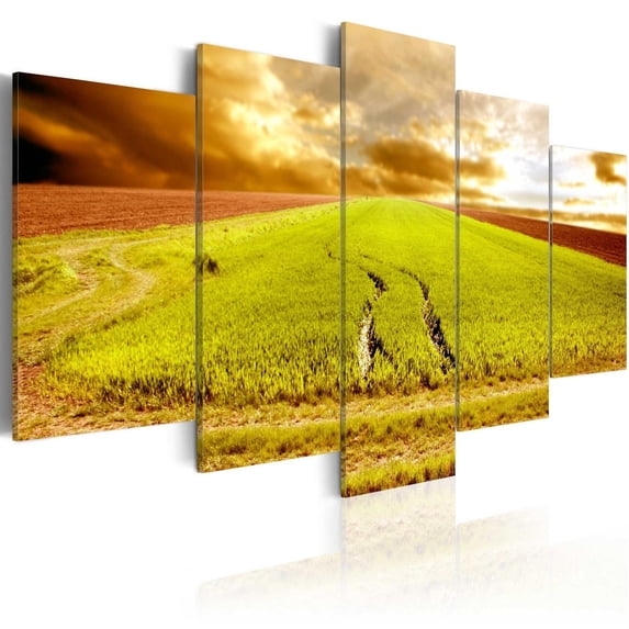 Tiptophomedecor Stretched Canvas Landscape Art - Wheels Traces On A Field - Stretched & Framed Ready To Hang Art