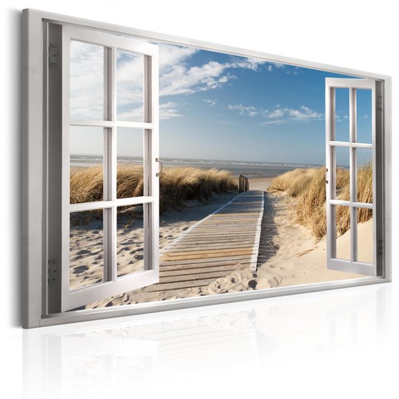 Tiptophomedecor Stretched Canvas Landscape Art - Window: View Of The Beach - Stretched & Framed Ready To Hang Art