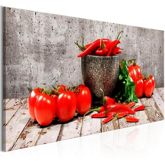 Tiptophomedecor Stretched Canvas Still Life Art - Red Vegetables Concrete Narrow - Stretched & Framed Ready To Hang Art