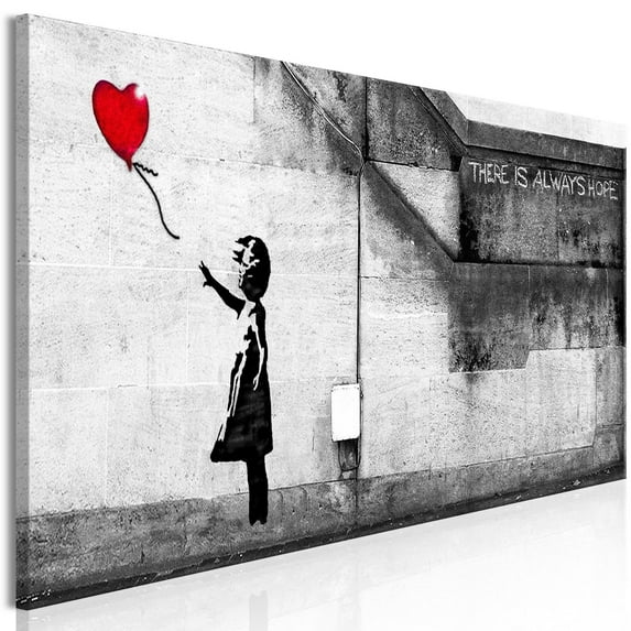 Tiptophomedecor Stretched Canvas Street Art - Banksy: Girl With Red Balloon - Stretched & Framed Ready To Hang Art
