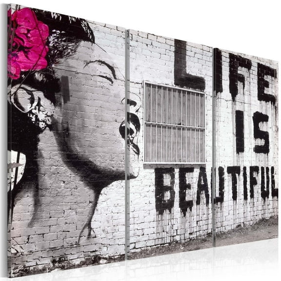 Tiptophomedecor Stretched Canvas Street Art - Banksy: Life Is Beautiful 3 Piece - Stretched & Framed Ready To Hang Art