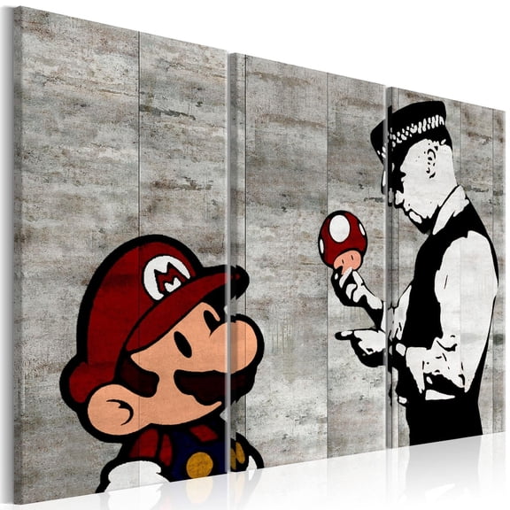 Tiptophomedecor Stretched Canvas Street Art - Banksy: Mario Bros - Stretched & Framed Ready To Hang Art