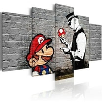 Tiptophomedecor Stretched Canvas Street Art - Banksy: Mario Mushroom Cop 5 Piece - Stretched & Framed Ready To Hang Art