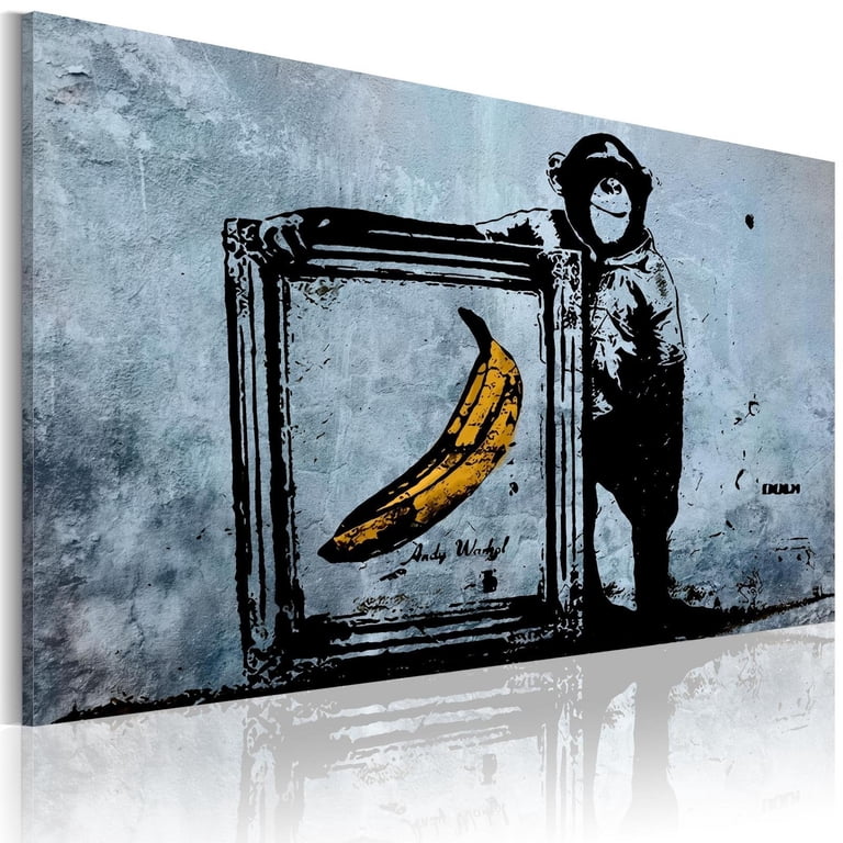 バンクシー Monkey &Banana Tiptophomedecor Stretched Canvas Street Art - Banksy: Monkey And