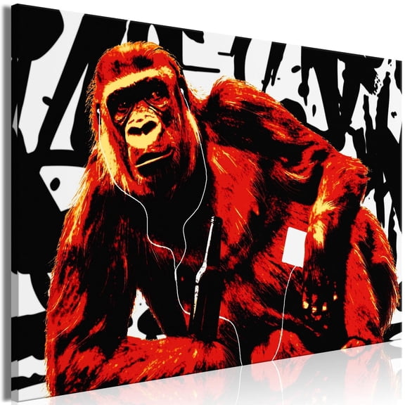 Tiptophomedecor Stretched Canvas Street Art - Pop Art Monkey Narrow Red - Stretched & Framed Ready To Hang Art
